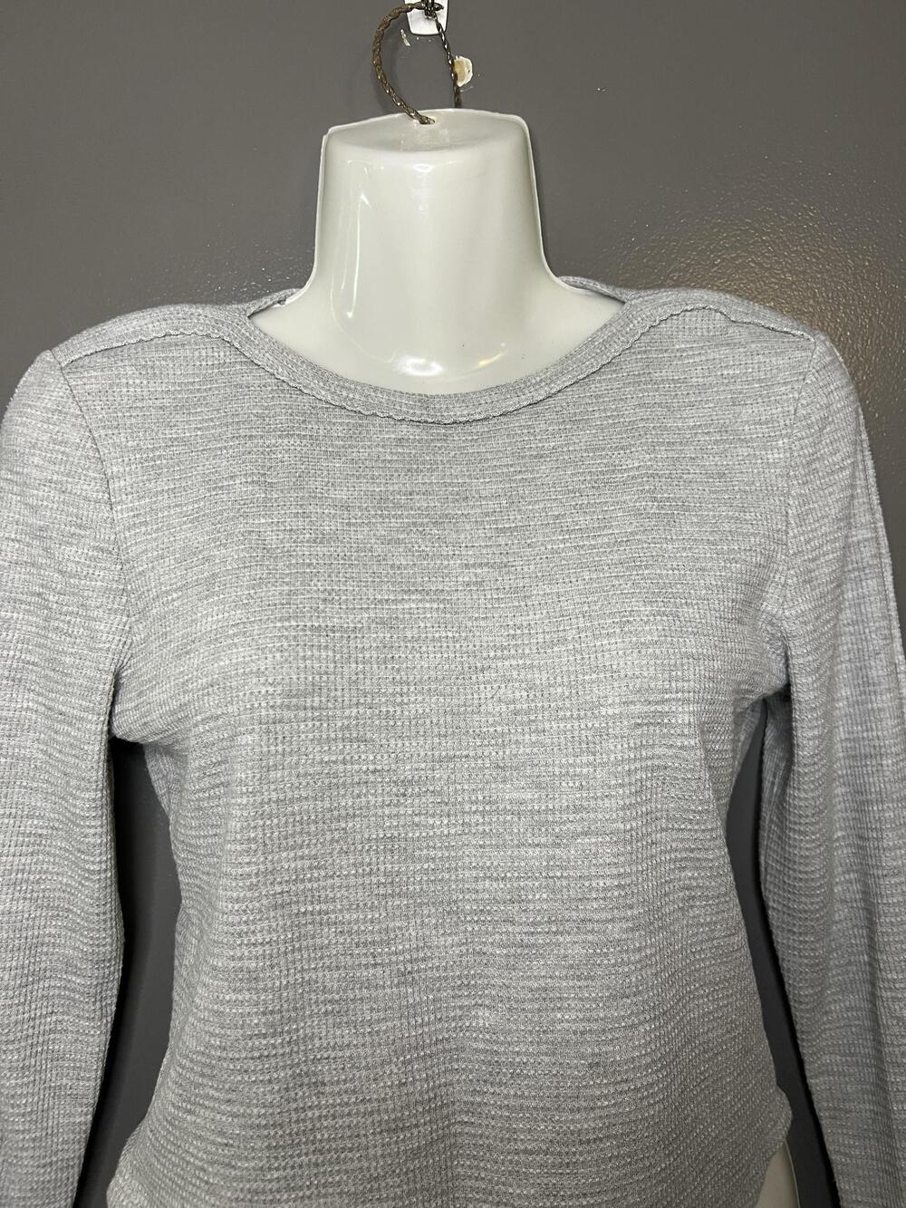 Free People Shirt Womens Small Gray Waffle Knit Crew Neck Long Sleeve Top